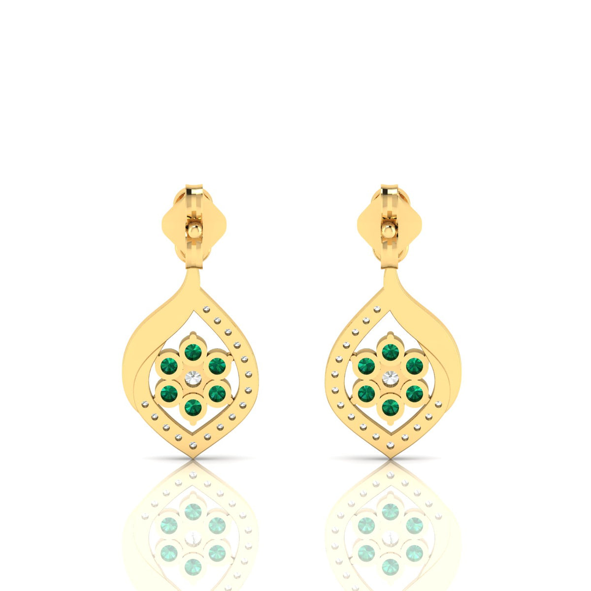Emerald Gold Plated Classic Flower Drop Earrings