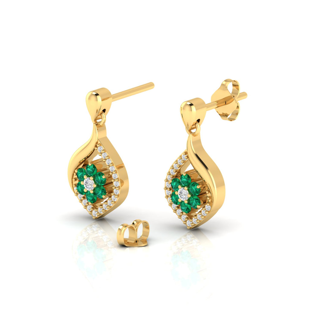 Emerald Gold Plated Classic Flower Drop Earrings