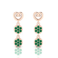 Rose Gold Plated Heart Drops & Danglers Emerald Earrings