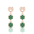 Rose Gold Plated Heart Drops & Danglers Emerald Earrings