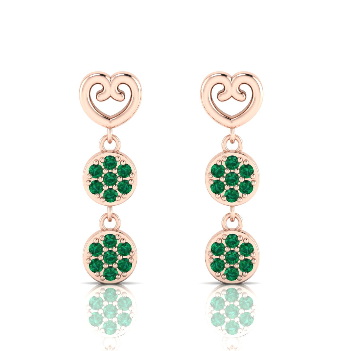 Rose Gold Plated Heart Drops & Danglers Emerald Earrings
