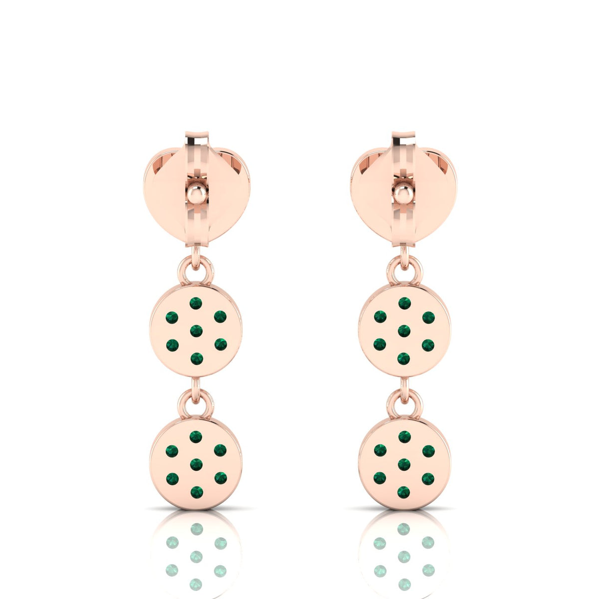 Rose Gold Plated Heart Drops & Danglers Emerald Earrings