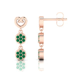 Rose Gold Plated Heart Drops & Danglers Emerald Earrings