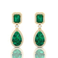 Tear Drop Gold Plated Dangle Emerald Earrings