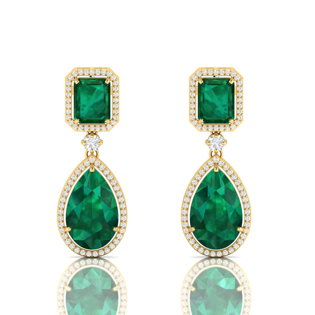 Tear Drop Gold Plated Dangle Emerald Earrings