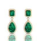 Tear Drop Gold Plated Dangle Emerald Earrings
