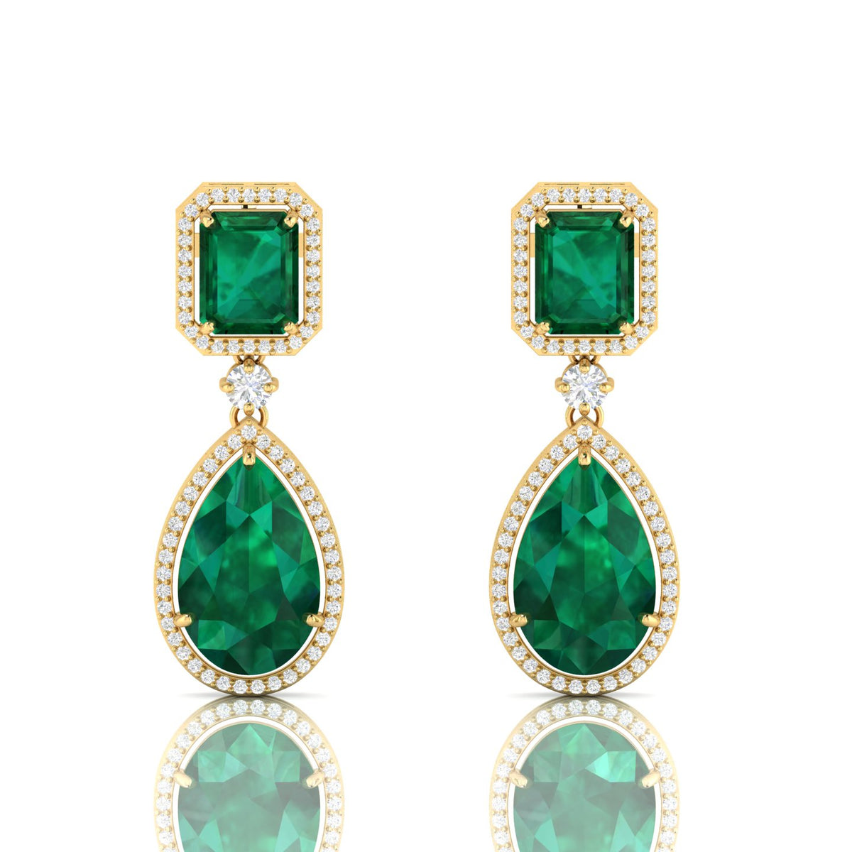 Tear Drop Gold Plated Dangle Emerald Earrings