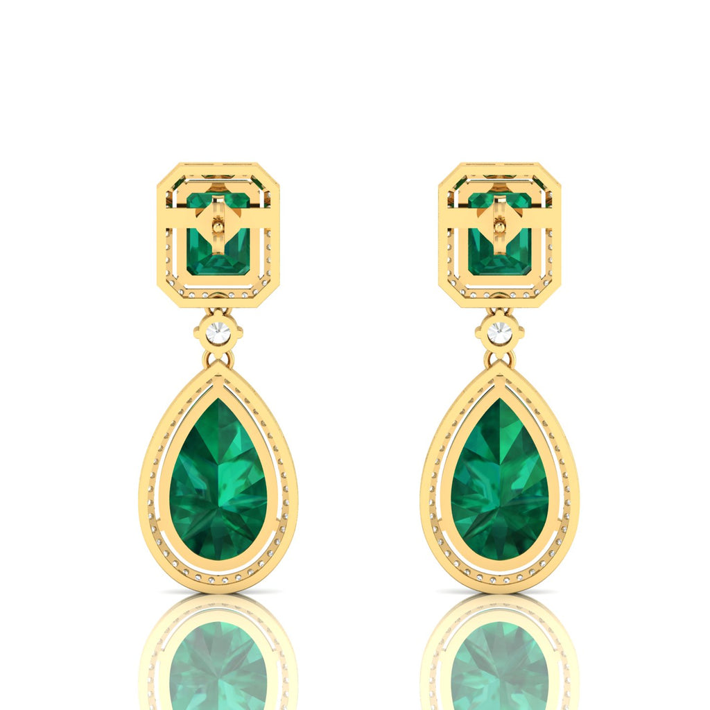 Tear Drop Gold Plated Dangle Emerald Earrings