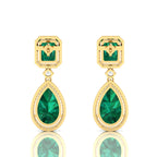 Tear Drop Gold Plated Dangle Emerald Earrings