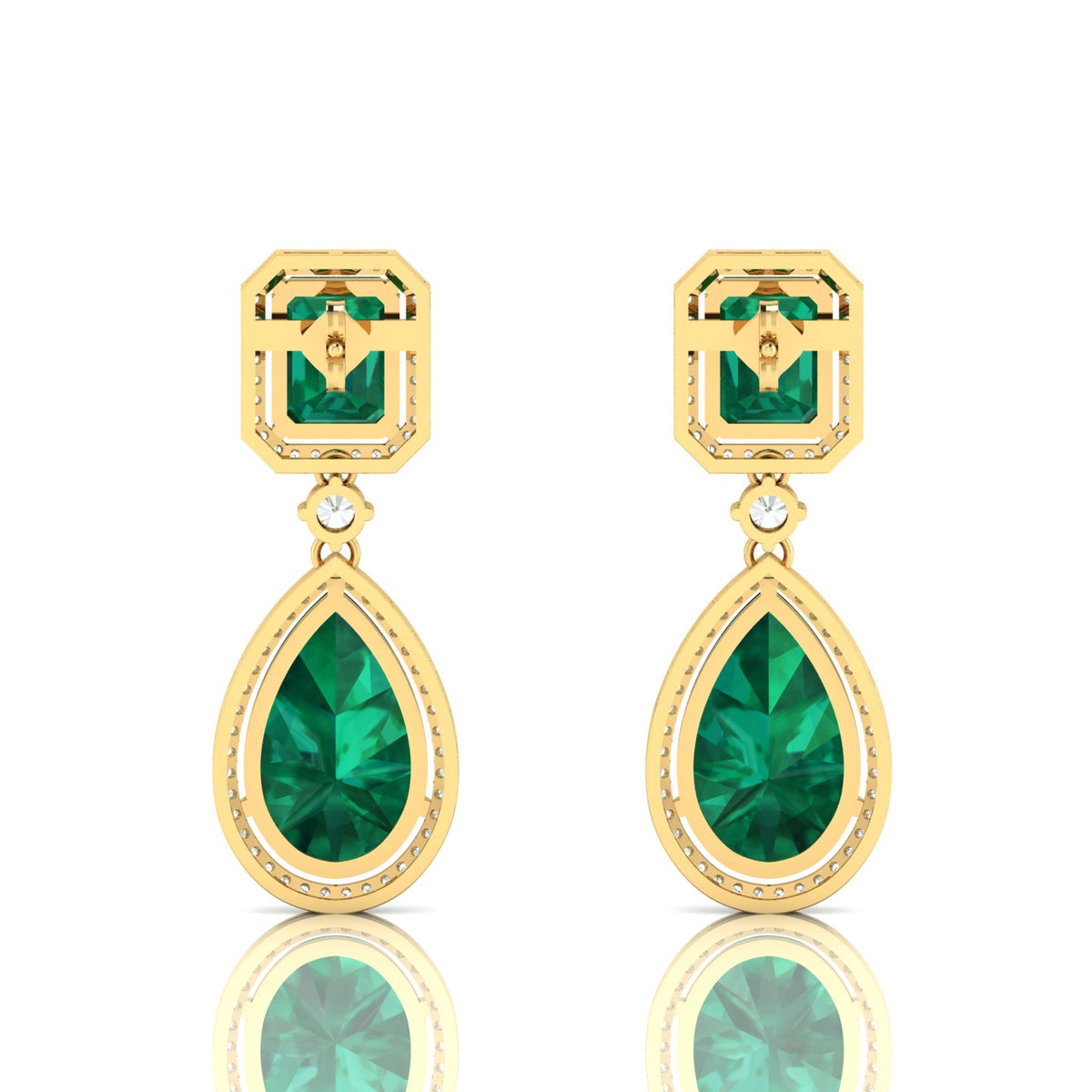 Tear Drop Gold Plated Dangle Emerald Earrings