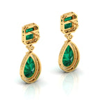 Tear Drop Gold Plated Dangle Emerald Earrings