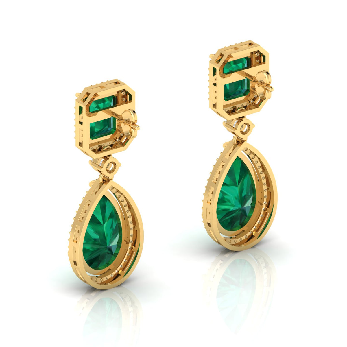 Tear Drop Gold Plated Dangle Emerald Earrings