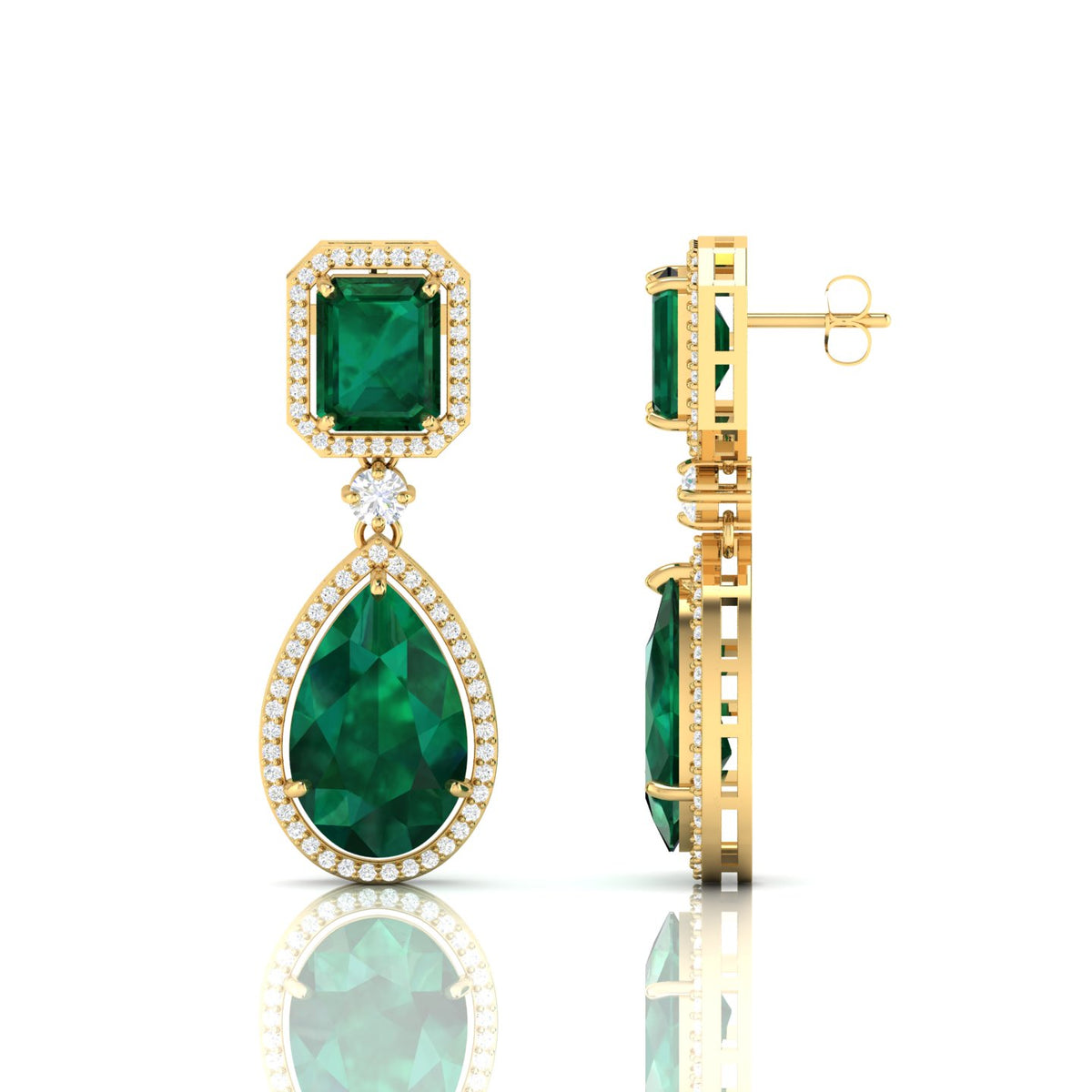 Tear Drop Gold Plated Dangle Emerald Earrings