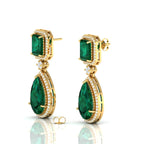 Tear Drop Gold Plated Dangle Emerald Earrings