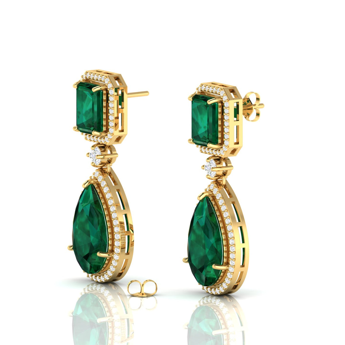 Tear Drop Gold Plated Dangle Emerald Earrings