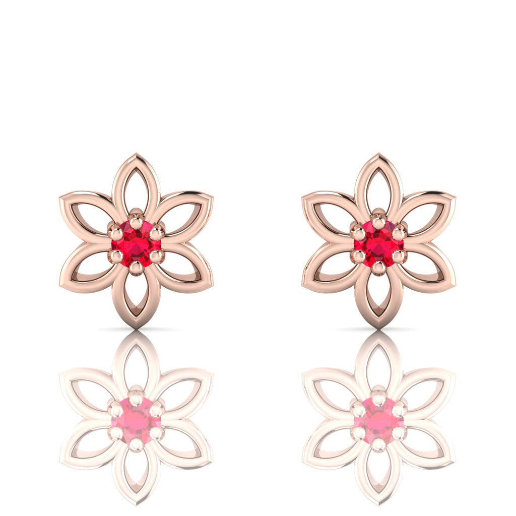 Ruby Floral Rose Gold Plated Studs Earrings