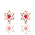 Ruby Floral Rose Gold Plated Studs Earrings