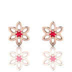 Ruby Floral Rose Gold Plated Studs Earrings