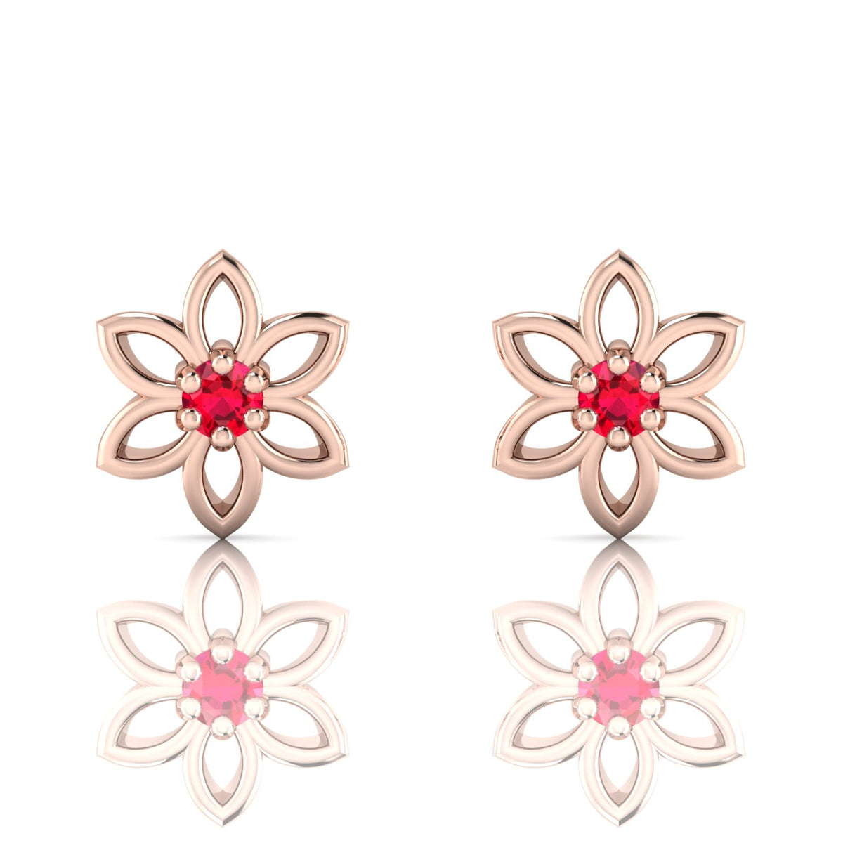 Ruby Floral Rose Gold Plated Studs Earrings