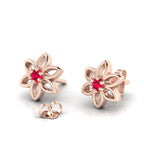 Ruby Floral Rose Gold Plated Studs Earrings