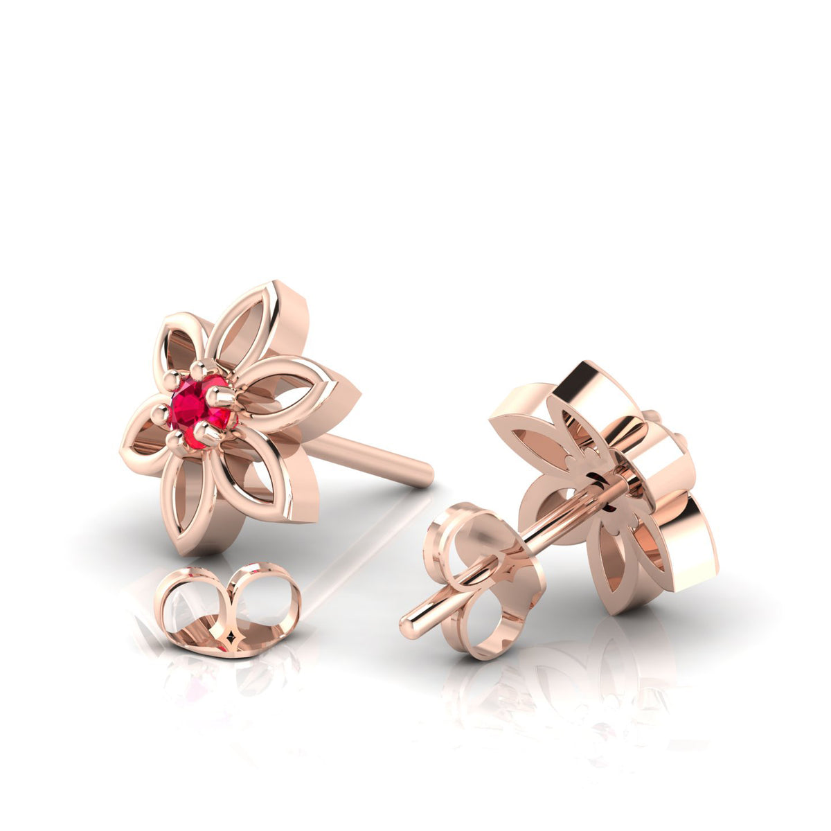 Ruby Floral Rose Gold Plated Studs Earrings