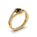 Gold Plated Wishbone Round Black & White Diamond Solitaire Ring