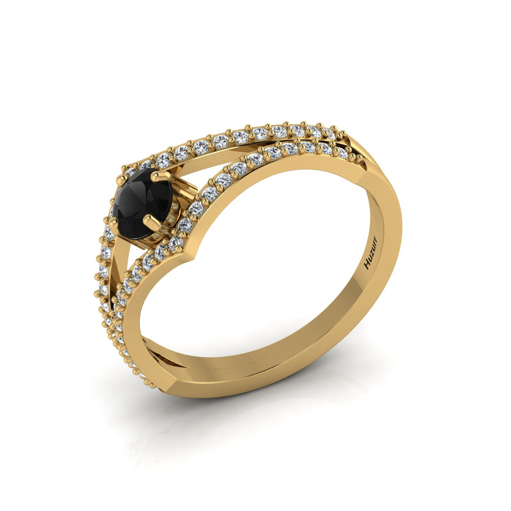 Gold Plated Wishbone Round Black & White Diamond Solitaire Ring