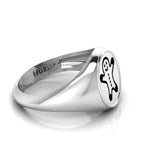 Black Enamel Gingerbread Man Engraved Classic Signet Sterling Silver Ring