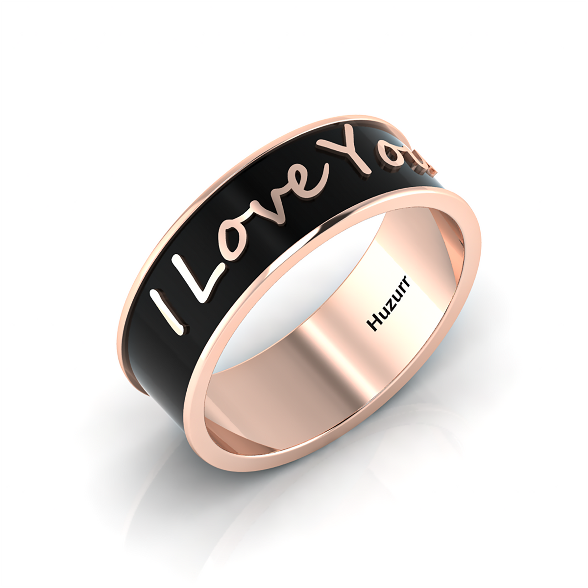 I Love You Rose Gold Plated Black Enamel Band Ring