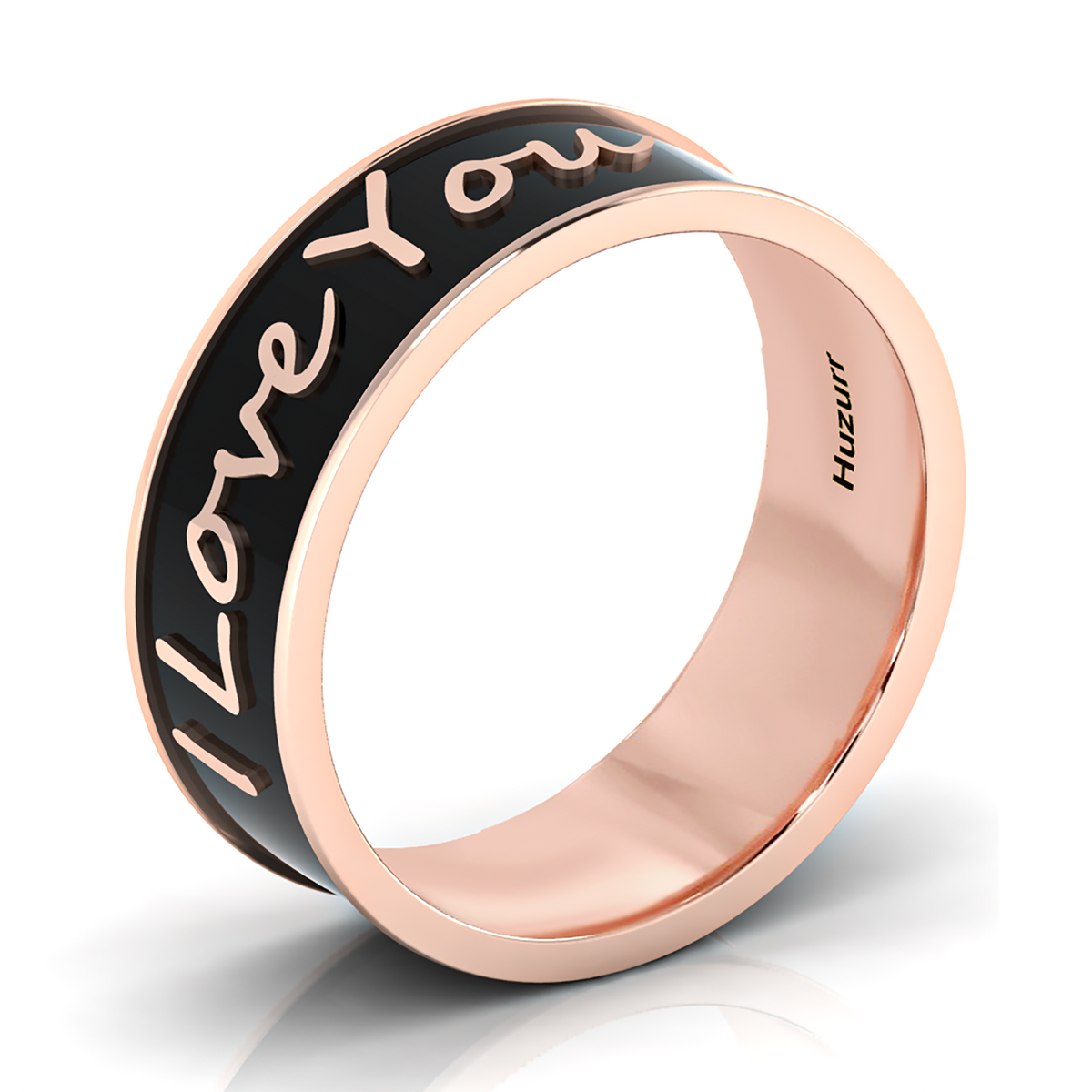 I Love You Rose Gold Plated Black Enamel Band Ring