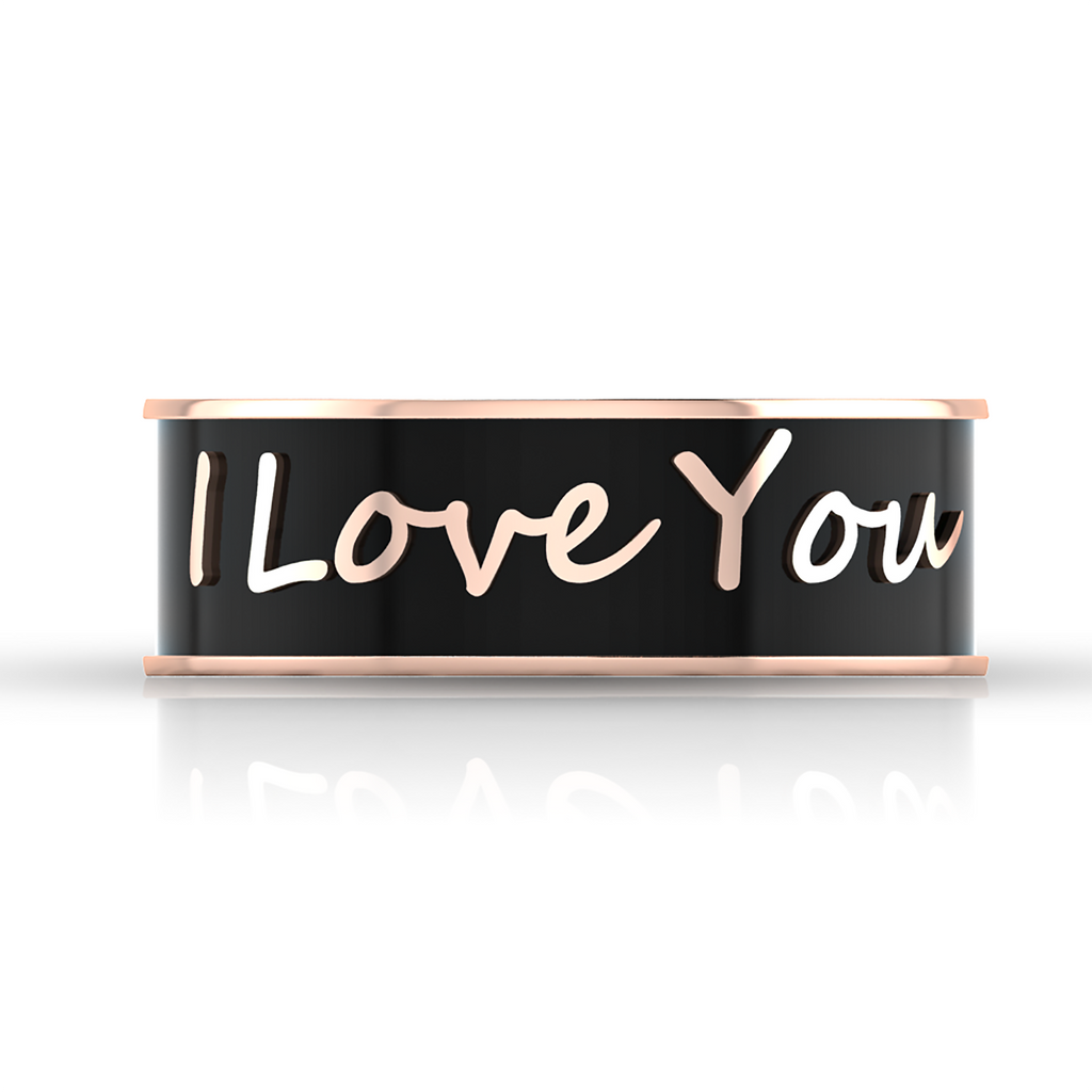 I Love You Rose Gold Plated Black Enamel Band Ring