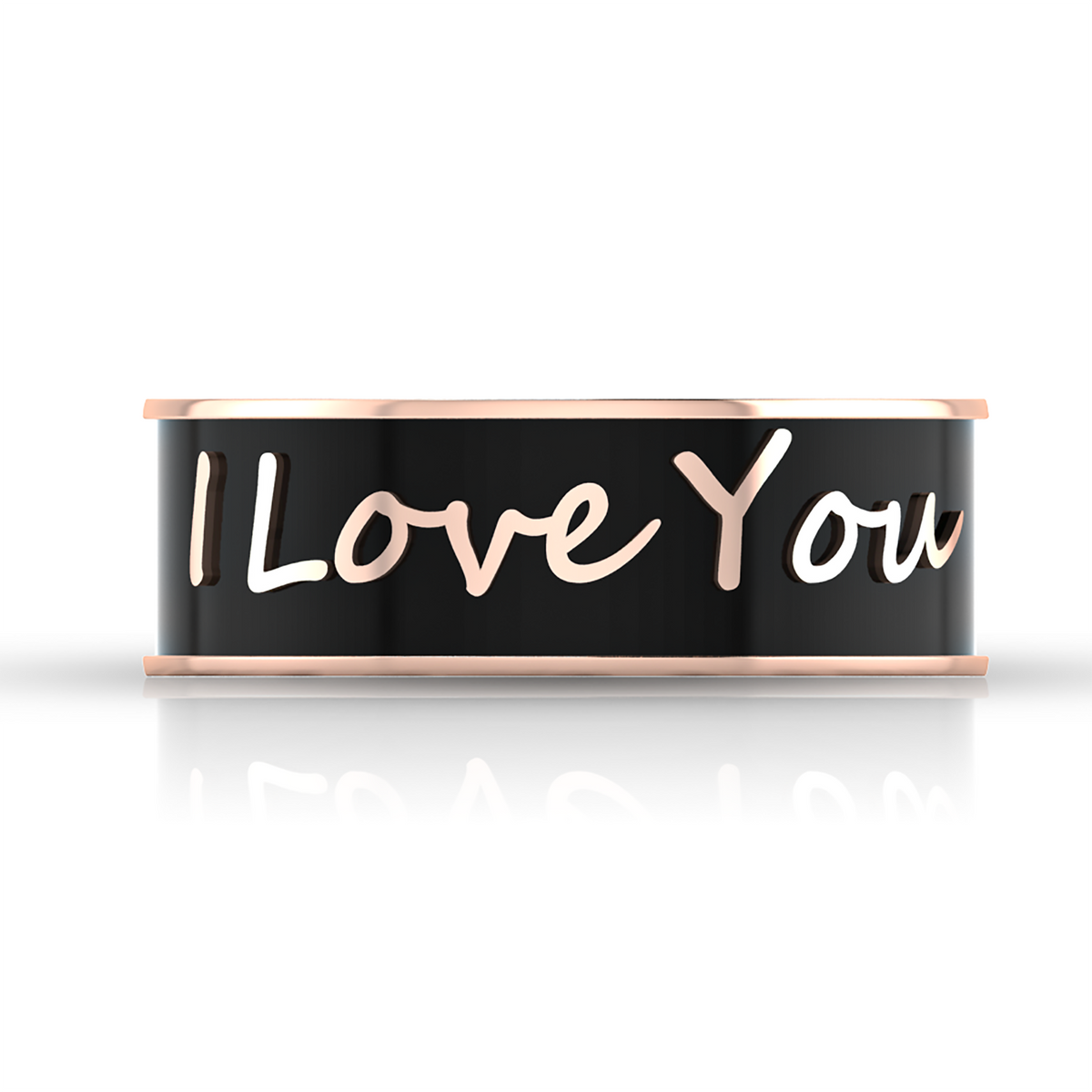I Love You Rose Gold Plated Black Enamel Band Ring