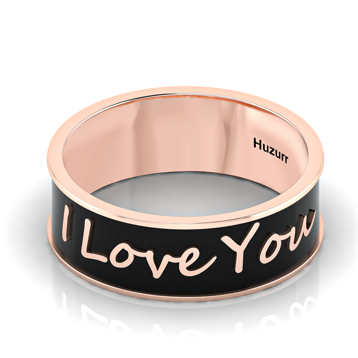 I Love You Rose Gold Plated Black Enamel Band Ring