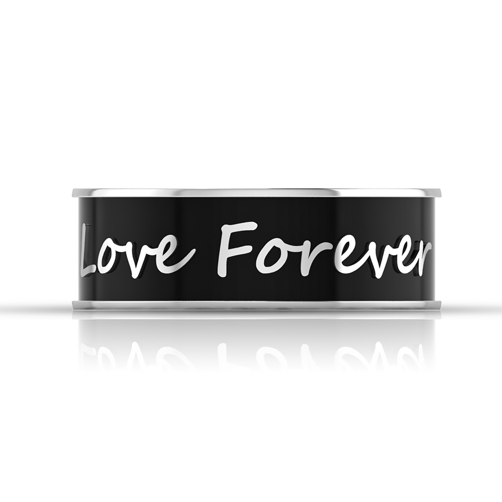 Black Enamel Love Forever Silver Band Ring