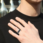 Black Enamel Love Forever Silver Band Ring