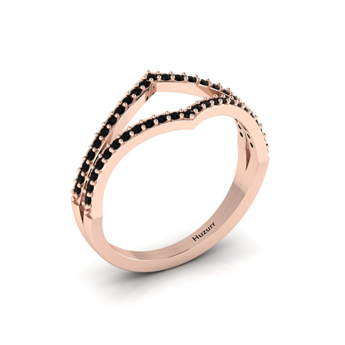Rose Gold Plated Round Black Diamond Double Wishbone Solitaire Ring