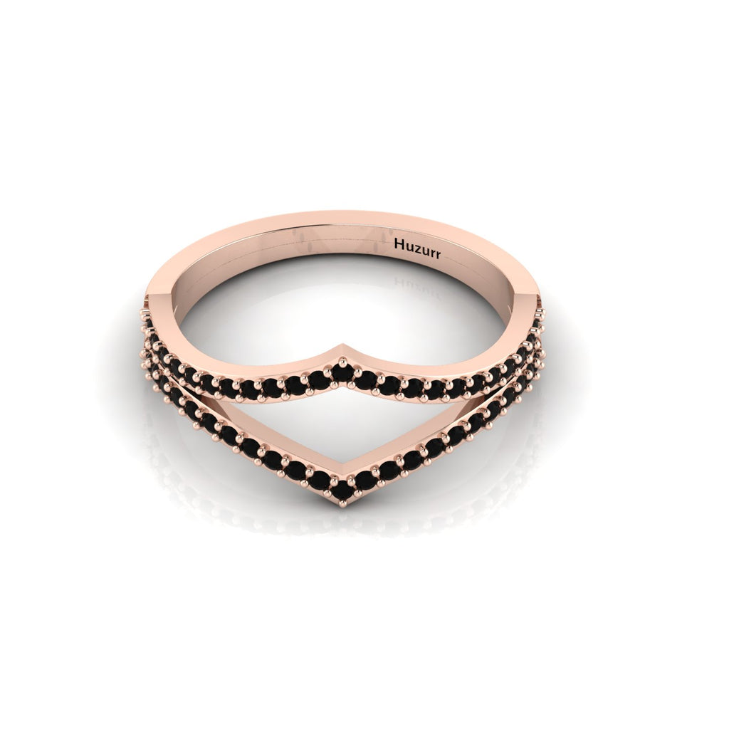 Rose Gold Plated Round Black Diamond Double Wishbone Solitaire Ring