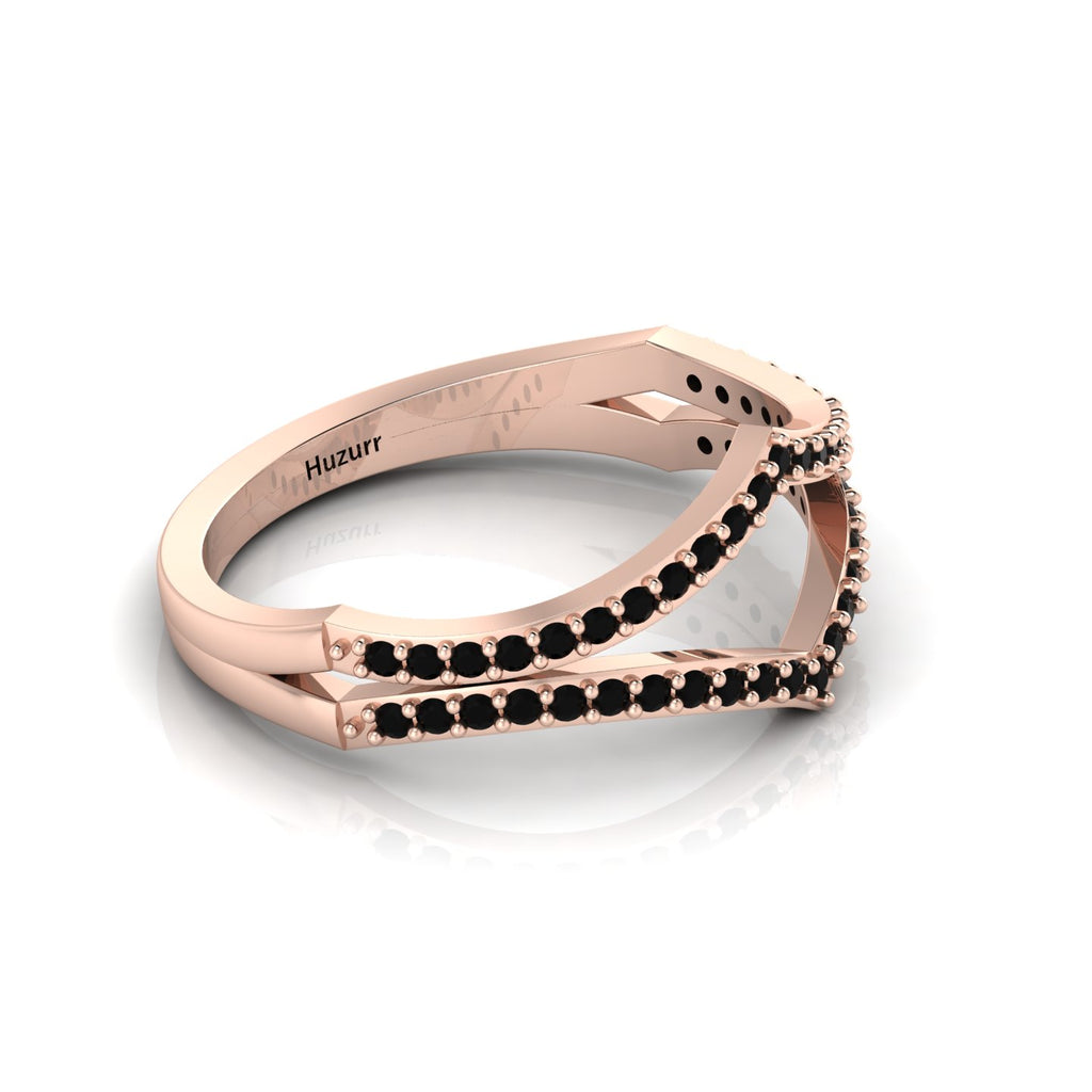 Rose Gold Plated Round Black Diamond Double Wishbone Solitaire Ring