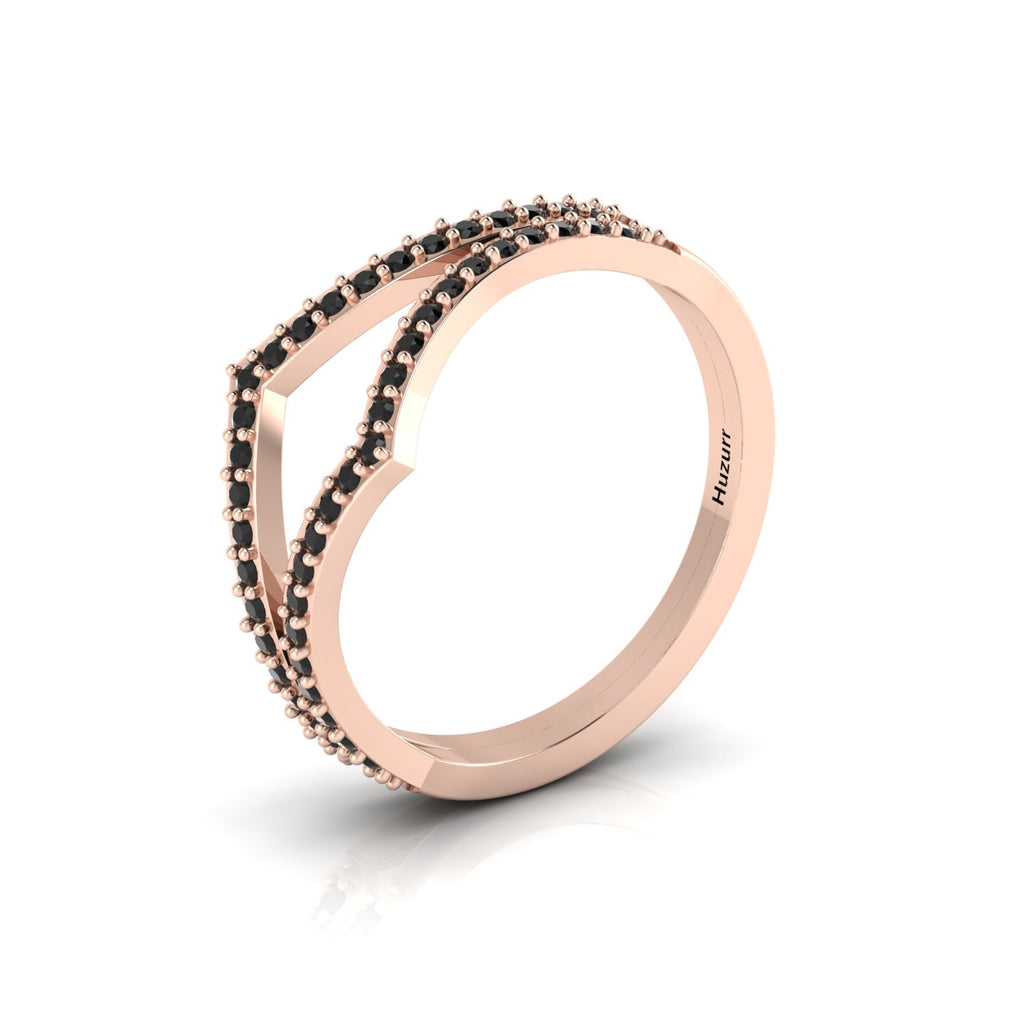 Rose Gold Plated Round Black Diamond Double Wishbone Solitaire Ring