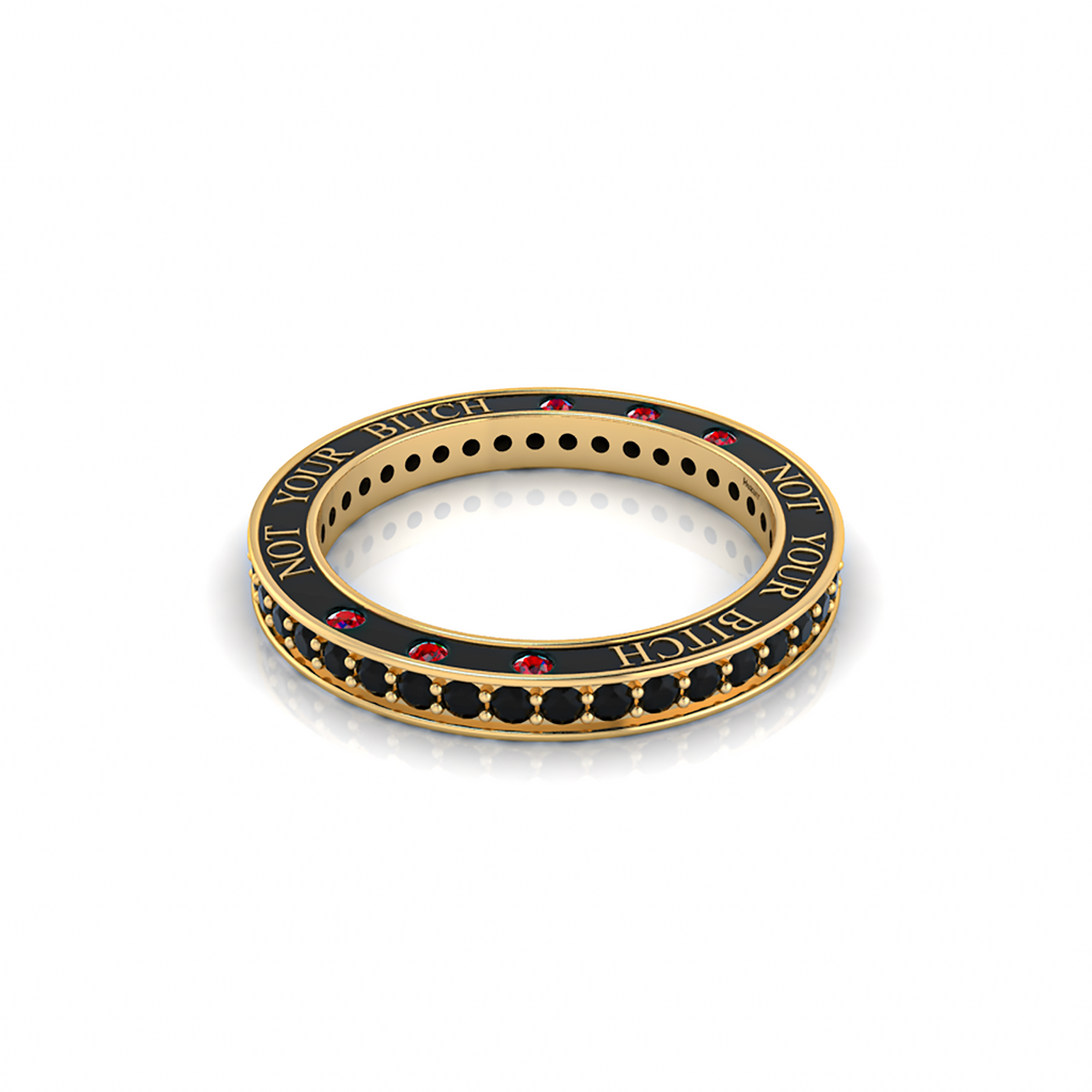 Black Diamond & Garnet Eternity Gold Plated Band Ring