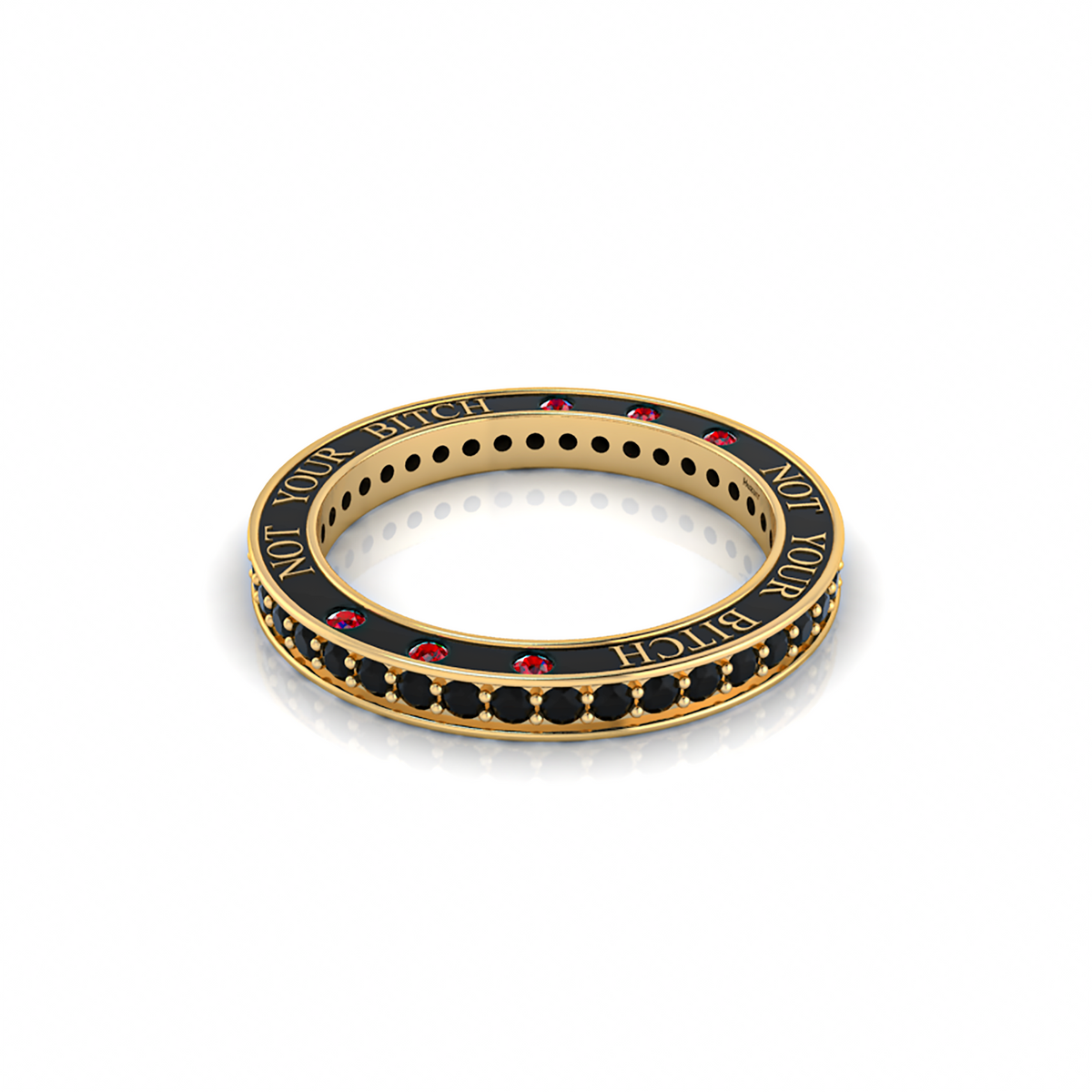 Black Diamond & Garnet Eternity Gold Plated Band Ring