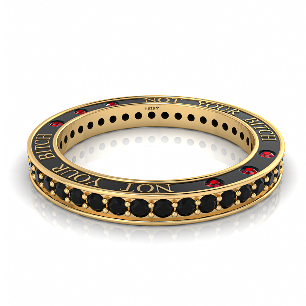 Black Diamond & Garnet Eternity Gold Plated Band Ring