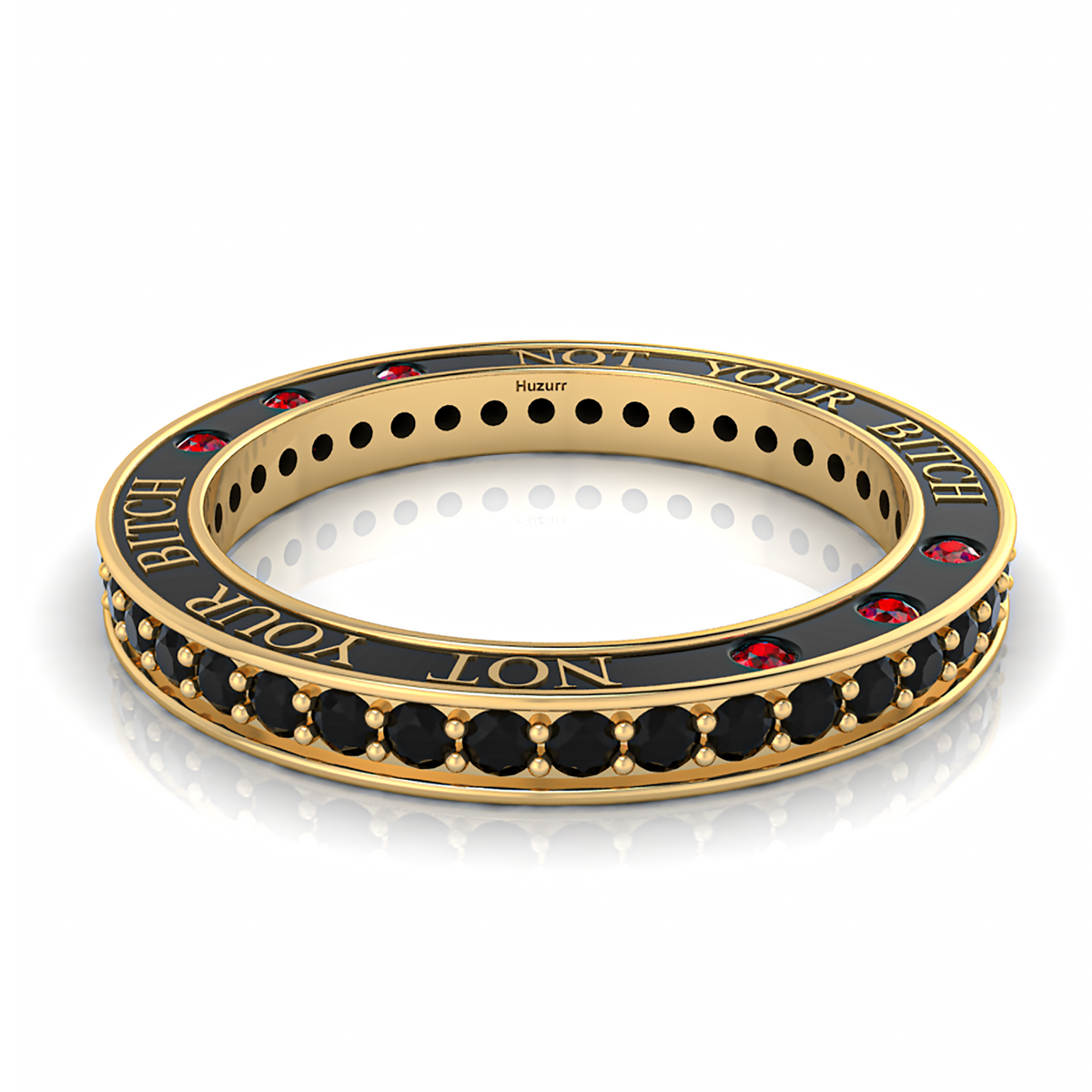 Black Diamond & Garnet Eternity Gold Plated Band Ring