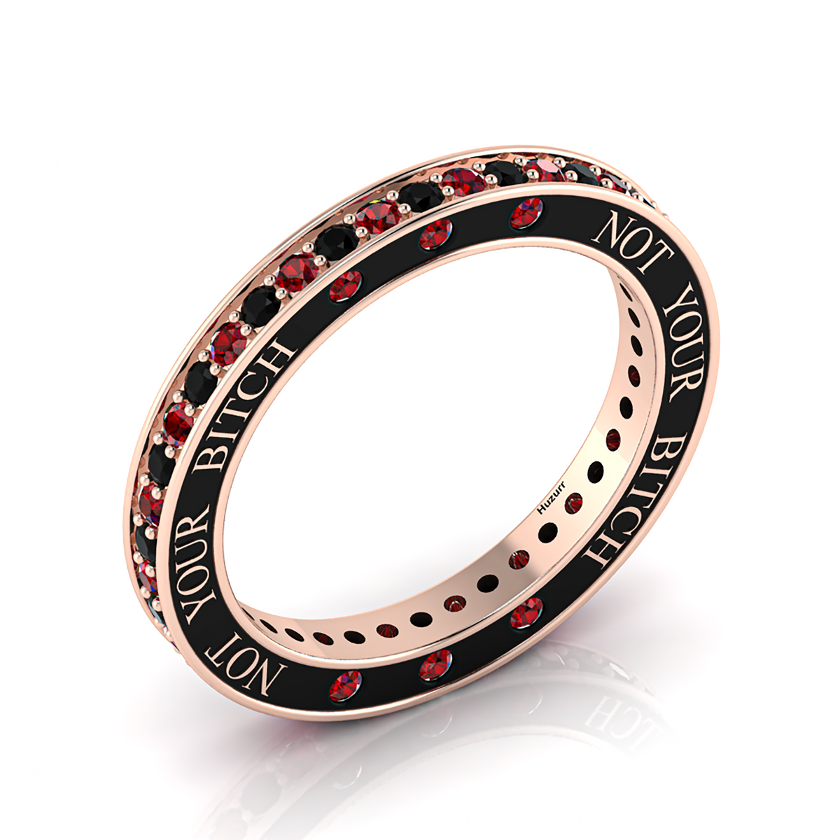 Black Diamond & Garnet Eternity Band Rose Gold Plated Ring