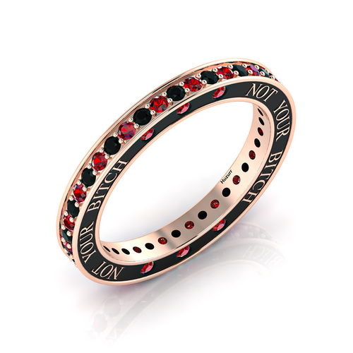 Black Diamond & Garnet Eternity Band Rose Gold Plated Ring