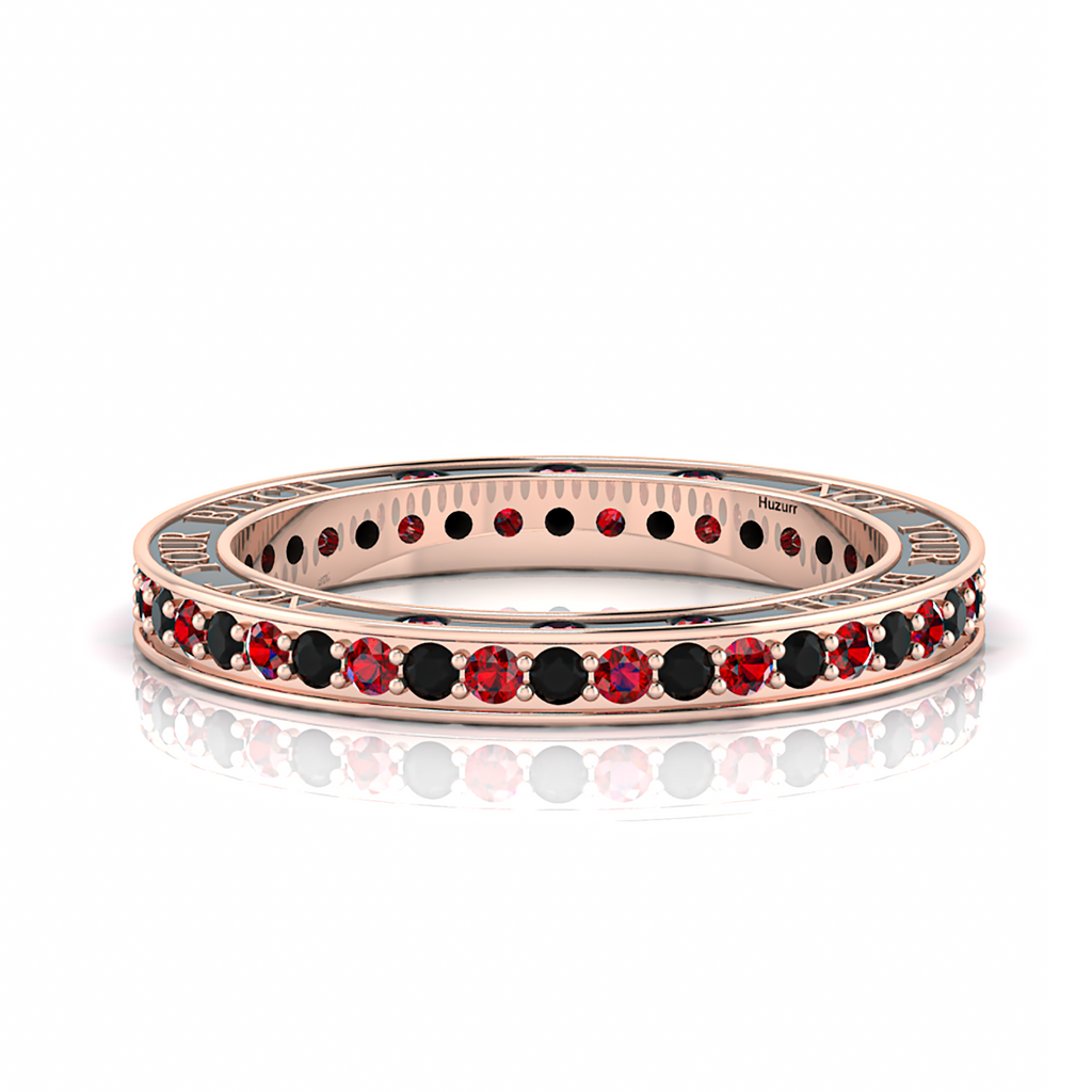 Black Diamond & Garnet Eternity Band Rose Gold Plated Ring