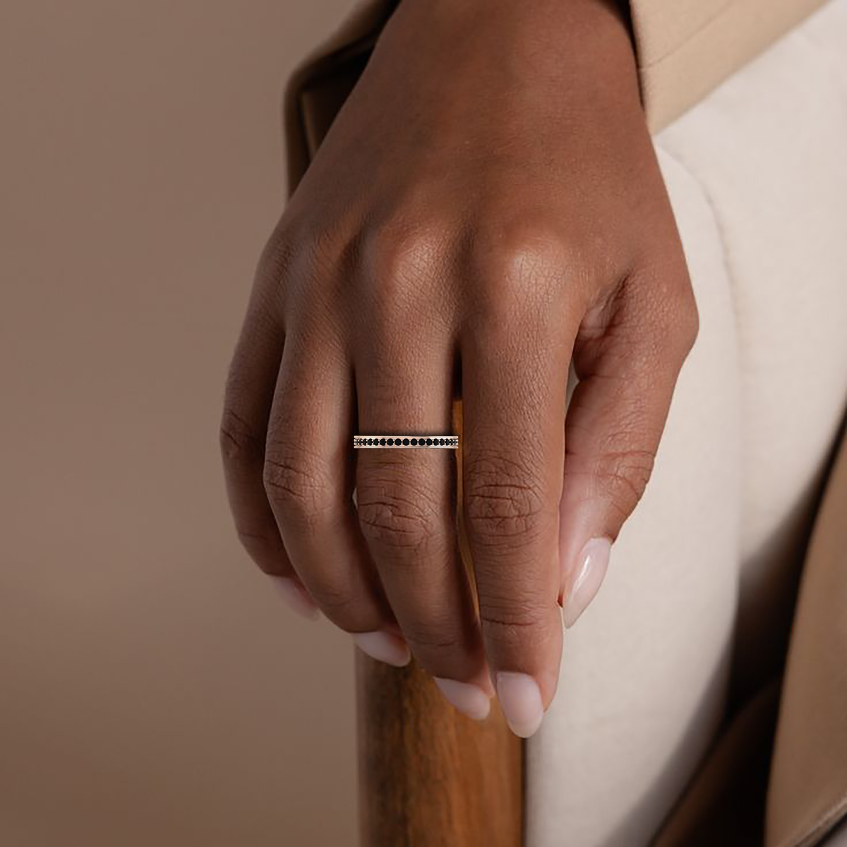 Black Diamond & Garnet Eternity Band Rose Gold Plated Ring