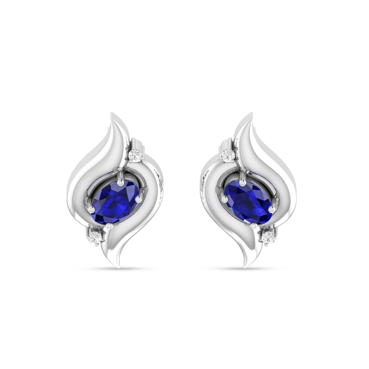 925 Silver Oval Blue Sapphire Shell Stud Earrings