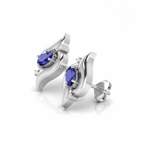 925 Silver Oval Blue Sapphire Shell Stud Earrings