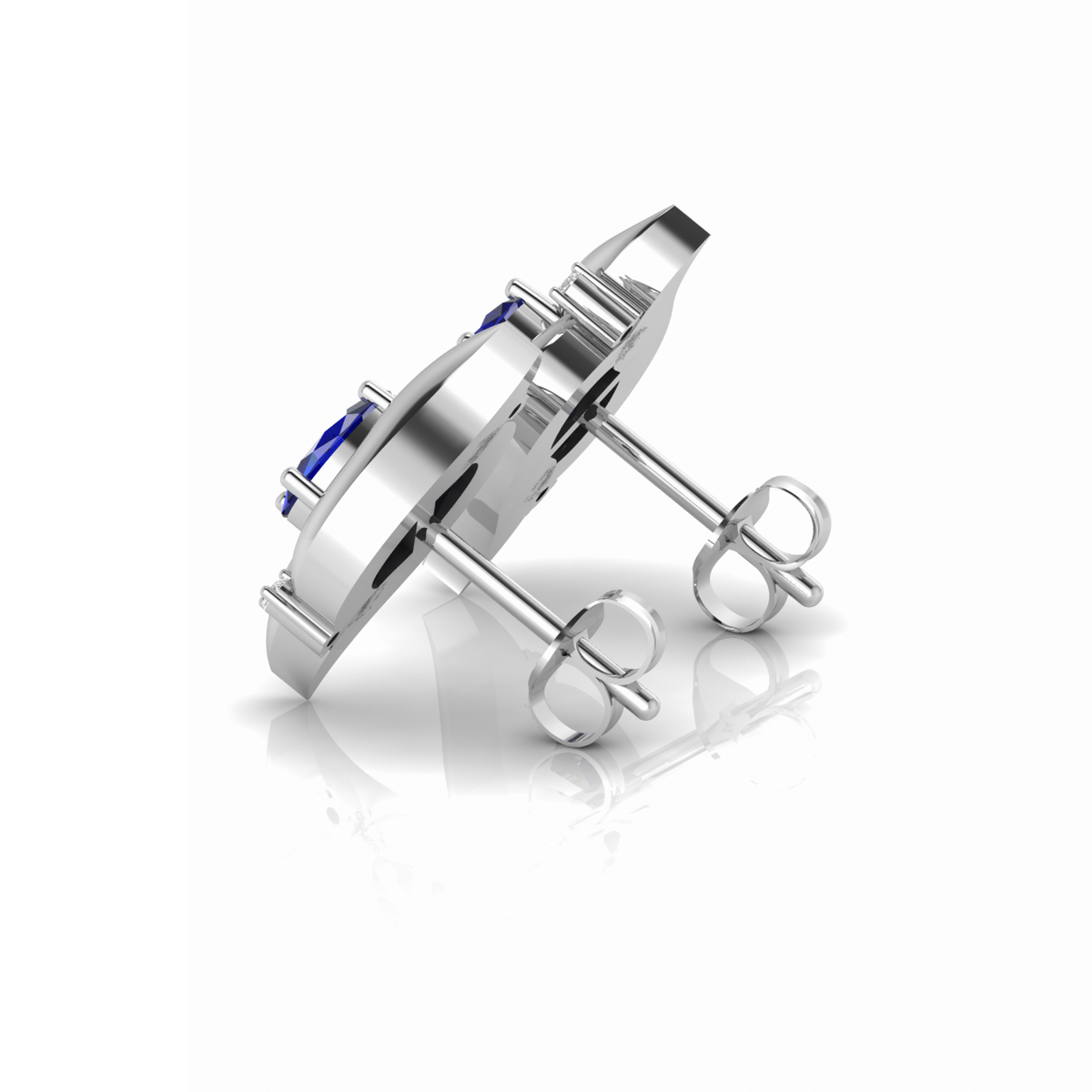 925 Silver Oval Blue Sapphire Shell Stud Earrings